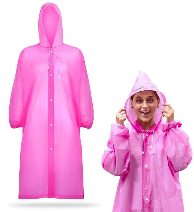 Main image of Rain Ponchos for Adults Reusable Rain Coats with Hood and Drawstring Thicken Ponchos Waterproof for Women(Pink)