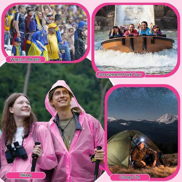 Alt view image 5 of 7 - Rain Ponchos for Adults Reusable Rain Coats with Hood and Drawstring Thicken Ponchos Waterproof for Women(Pink)