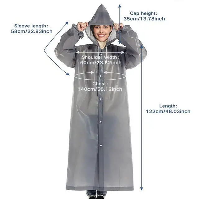 Alt view image 6 of 6 - Rain Ponchos for Adults Women Clear Rain Jackets Waterproof with Hood Packable Rain Jacket Unisex Disposable Travel Rain Coats for Women Lightweight White 10-12