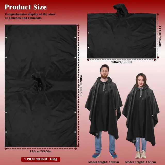 Alt view image 2 of 6 - Rain Ponchos for Adults, Reusable Ponchos for Men & Women, Waterproof EVA Lightweight Rain Coat with Drawstring Hood & Sleeves, Ideal for Camping Hiking Travel