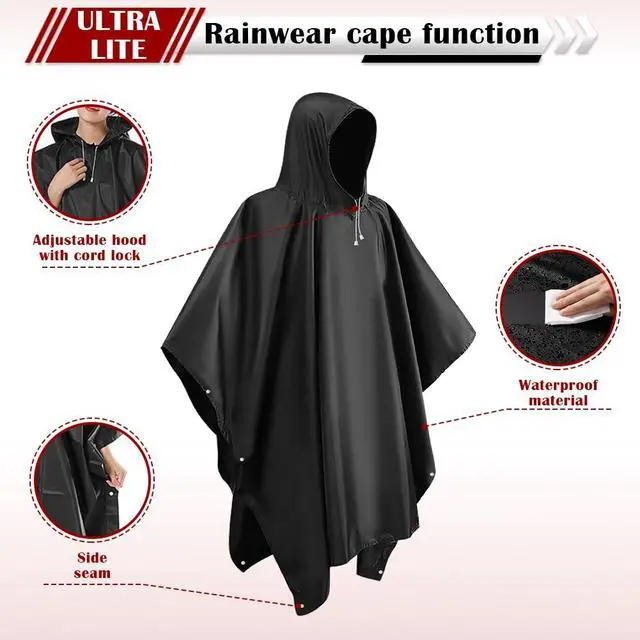 Alt view image 3 of 6 - Rain Ponchos for Adults, Reusable Ponchos for Men & Women, Waterproof EVA Lightweight Rain Coat with Drawstring Hood & Sleeves, Ideal for Camping Hiking Travel