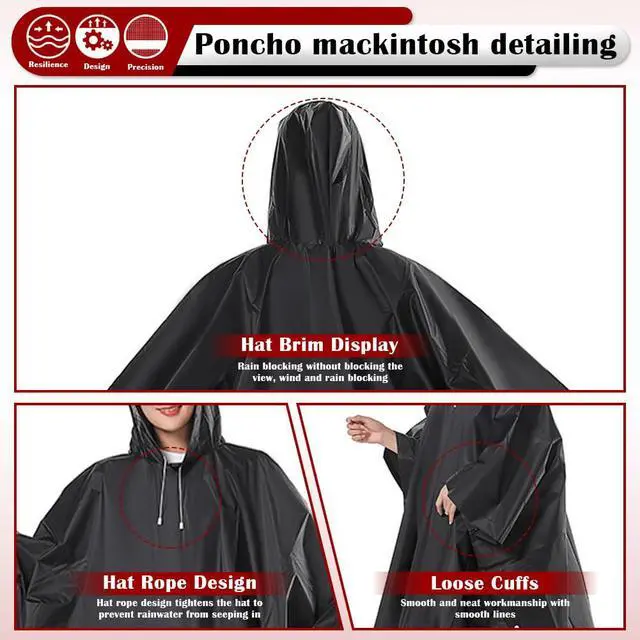 Alt view image 5 of 6 - Rain Ponchos for Adults, Reusable Ponchos for Men & Women, Waterproof EVA Lightweight Rain Coat with Drawstring Hood & Sleeves, Ideal for Camping Hiking Travel
