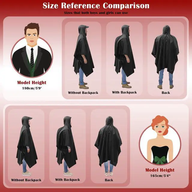 Alt view image 6 of 6 - Rain Ponchos for Adults, Reusable Ponchos for Men & Women, Waterproof EVA Lightweight Rain Coat with Drawstring Hood & Sleeves, Ideal for Camping Hiking Travel