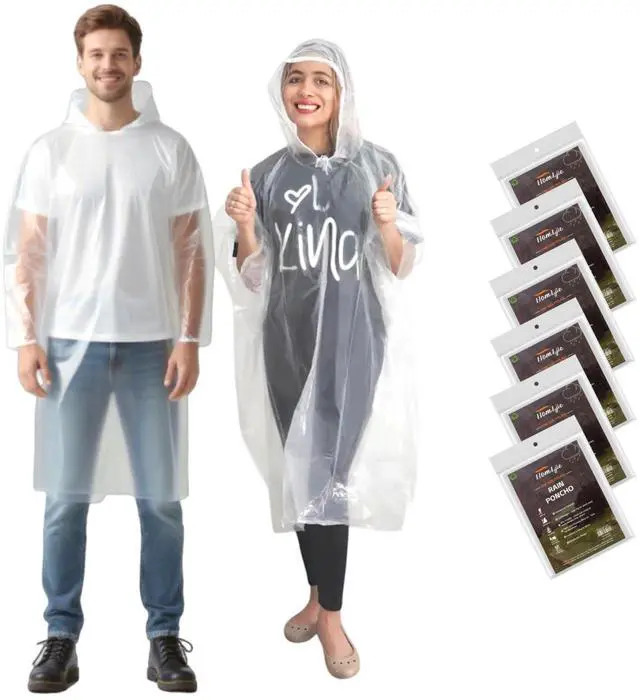 Main image of Family Pack Disposable Rain Ponchos: Waterproof, Reusable, Lightweight for Adults & Kids