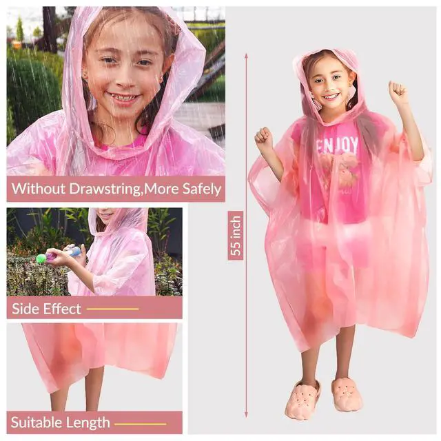 Alt view image 2 of 3 - Family Pack Disposable Rain Ponchos: Waterproof, Reusable, Lightweight for Adults & Kids