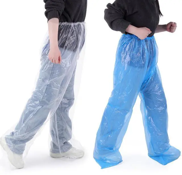 Main image of 2 Pcs Disposable Rain Pants, Unisex Adult Long Tube Rain Pant with Shoe Cover Waterproof Thickened Long Pant Boot Covers for Outdoor Activities Fishing Travel Cycling (White, Blue)