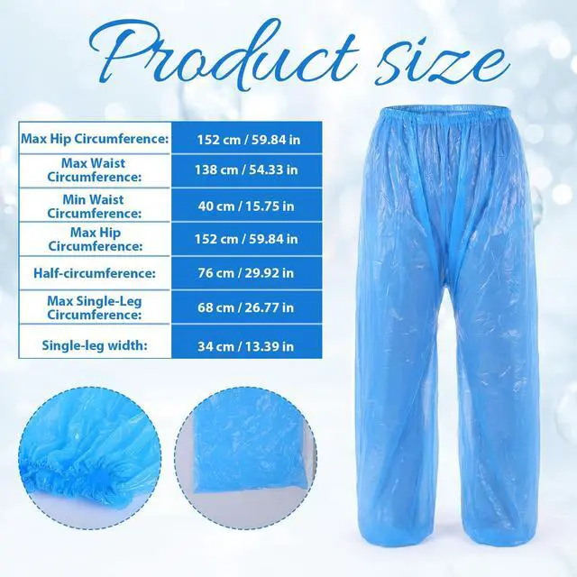 Alt view image 3 of 7 - 2 Pcs Disposable Rain Pants, Unisex Adult Long Tube Rain Pant with Shoe Cover Waterproof Thickened Long Pant Boot Covers for Outdoor Activities Fishing Travel Cycling (White, Blue)