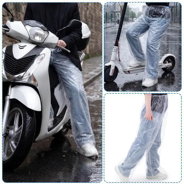 Alt view image 6 of 7 - 2 Pcs Disposable Rain Pants, Unisex Adult Long Tube Rain Pant with Shoe Cover Waterproof Thickened Long Pant Boot Covers for Outdoor Activities Fishing Travel Cycling (White, Blue)
