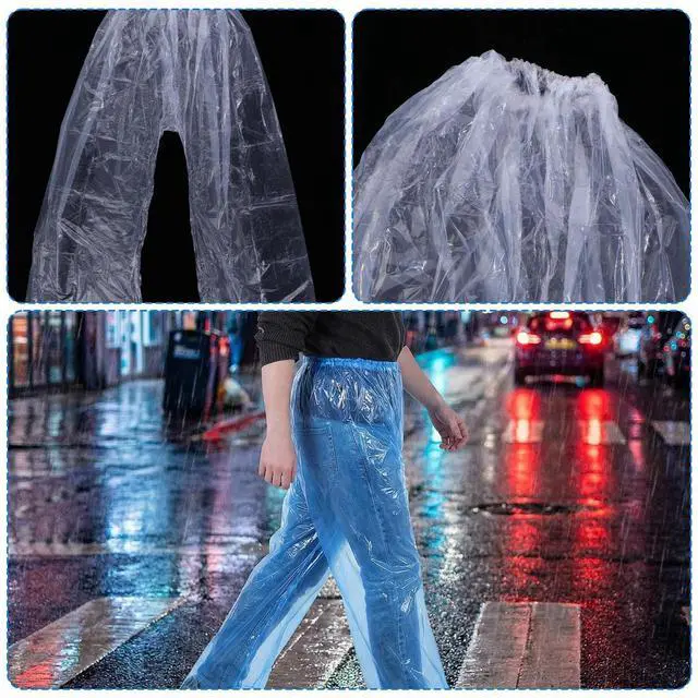 Alt view image 7 of 7 - 2 Pcs Disposable Rain Pants, Unisex Adult Long Tube Rain Pant with Shoe Cover Waterproof Thickened Long Pant Boot Covers for Outdoor Activities Fishing Travel Cycling (White, Blue)
