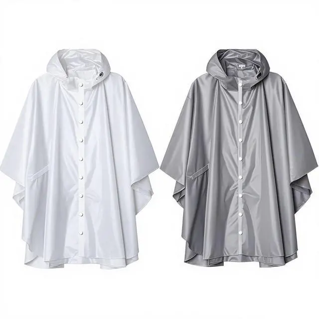 Main image of Rain Ponchos for Adults,2 Pack Reusable EVA Rain Jacket Coats with Hood for Women and Men,White and Grey