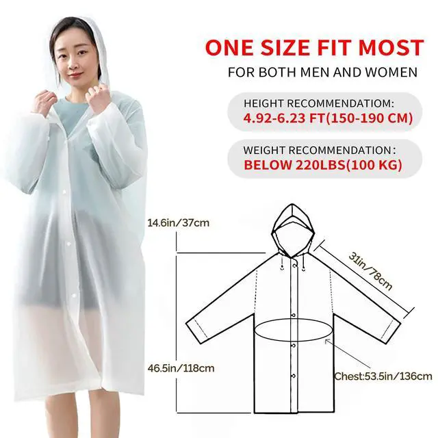 Alt view image 2 of 6 - Rain Ponchos for Adults,2 Pack Reusable EVA Rain Jacket Coats with Hood for Women and Men,White and Grey