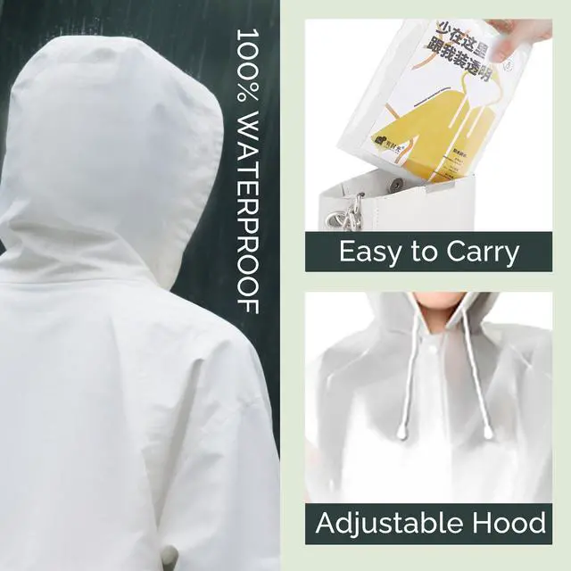 Alt view image 3 of 6 - Rain Ponchos for Adults,2 Pack Reusable EVA Rain Jacket Coats with Hood for Women and Men,White and Grey