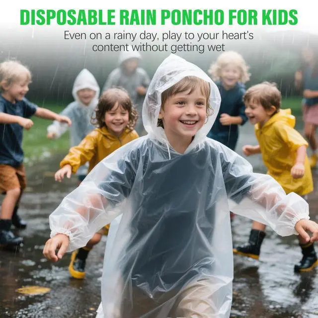 Alt view image 4 of 6 - 4 Pack Clear Disposable Rain Ponchos for Adults and kids - Emergency Rain Ponchos for Family with Hood, Portable Rain Poncho for Outdoor, Theme Park Essentials, Hiking