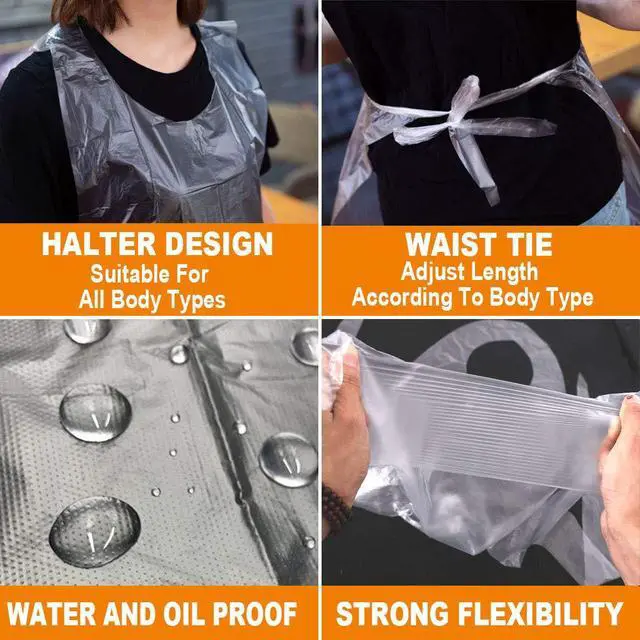 Alt view image 4 of 6 - Disposable Aprons (50 Count), Plastic apron for Painting Party, Cooking, Housework, Picnic etc.