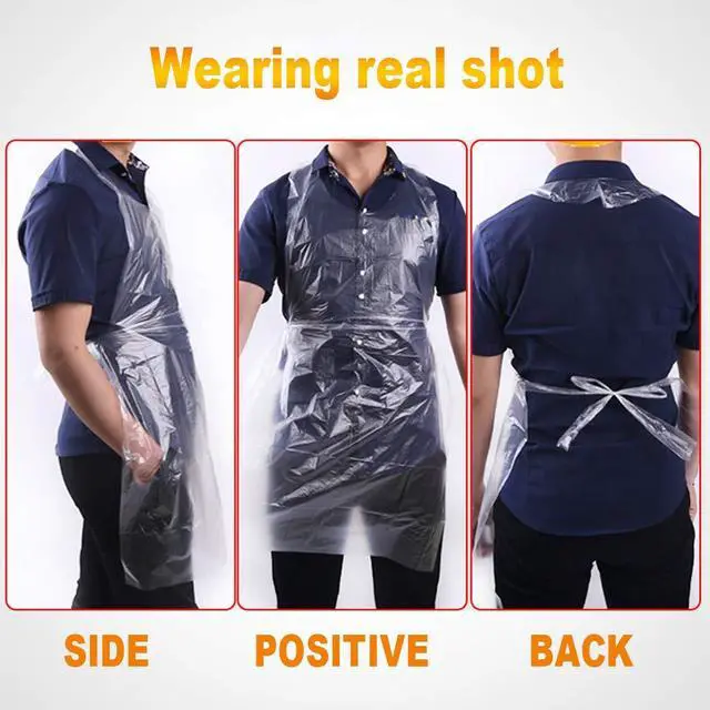 Alt view image 5 of 6 - Disposable Aprons (50 Count), Plastic apron for Painting Party, Cooking, Housework, Picnic etc.