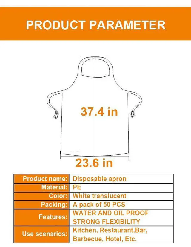 Alt view image 6 of 6 - Disposable Aprons (50 Count), Plastic apron for Painting Party, Cooking, Housework, Picnic etc.