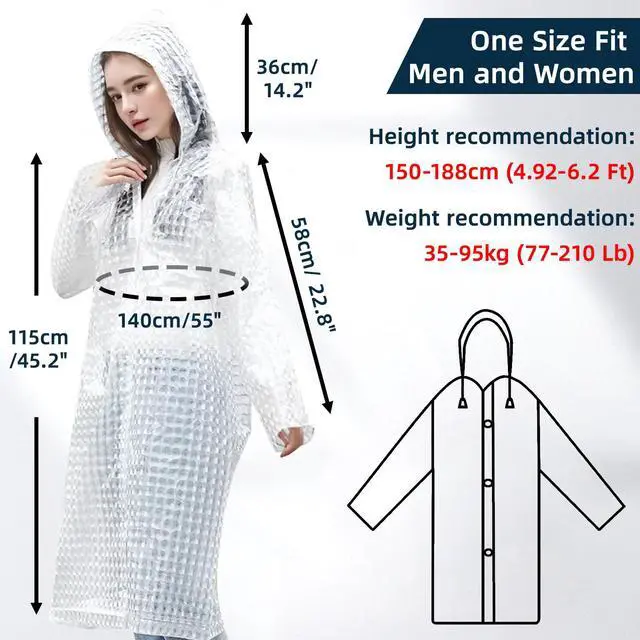 Alt view image 2 of 6 - 1 Pack Rain Ponchos for Adults Reusable, New upgraded Thickened EVA Travel Raincoat Jacket with Hoods and Sleeves, 3D White Waterproof Capes Ponchos for Men Women Outdoor Hiking Camping