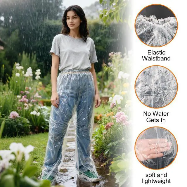 Alt view image 2 of 6 - 2Pcs Disposable Rain Pants for Men & Women, 53in Long Emergency Waterproof Rain Pant with Shoe Boot, Thickened Plastic Foot Wrapped Rainpants Covers for Outdoor Cycling Fishing