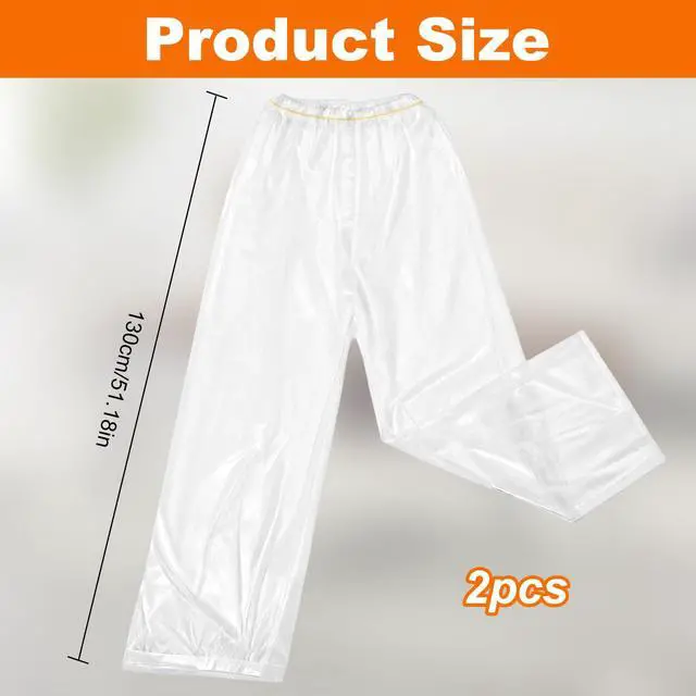 Alt view image 3 of 6 - 2Pcs Disposable Rain Pants for Men & Women, 53in Long Emergency Waterproof Rain Pant with Shoe Boot, Thickened Plastic Foot Wrapped Rainpants Covers for Outdoor Cycling Fishing