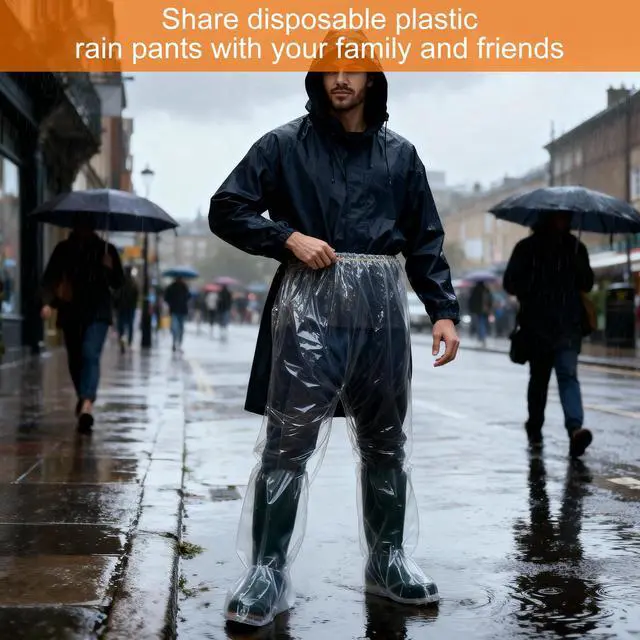 Alt view image 4 of 6 - 2Pcs Disposable Rain Pants for Men & Women, 53in Long Emergency Waterproof Rain Pant with Shoe Boot, Thickened Plastic Foot Wrapped Rainpants Covers for Outdoor Cycling Fishing