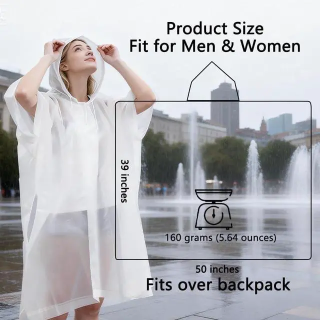 Alt view image 2 of 6 - 4 Pack Raincoats Unisex EVA Portable Reusable Rain Coat for Survive, Cycling, Hiking, Camping, Concert