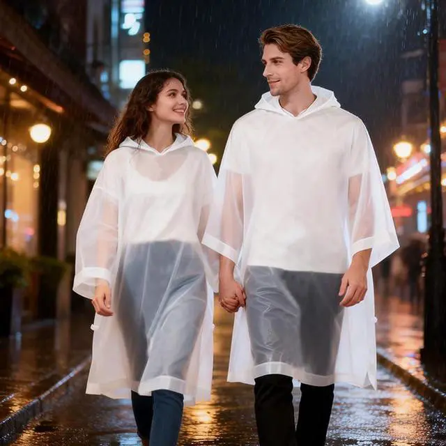 Alt view image 3 of 6 - 4 Pack Raincoats Unisex EVA Portable Reusable Rain Coat for Survive, Cycling, Hiking, Camping, Concert