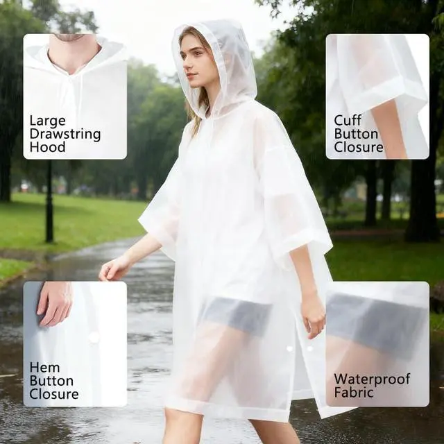 Alt view image 4 of 6 - 4 Pack Raincoats Unisex EVA Portable Reusable Rain Coat for Survive, Cycling, Hiking, Camping, Concert