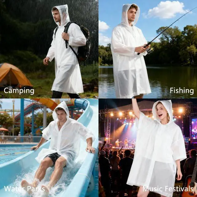 Alt view image 5 of 6 - 4 Pack Raincoats Unisex EVA Portable Reusable Rain Coat for Survive, Cycling, Hiking, Camping, Concert