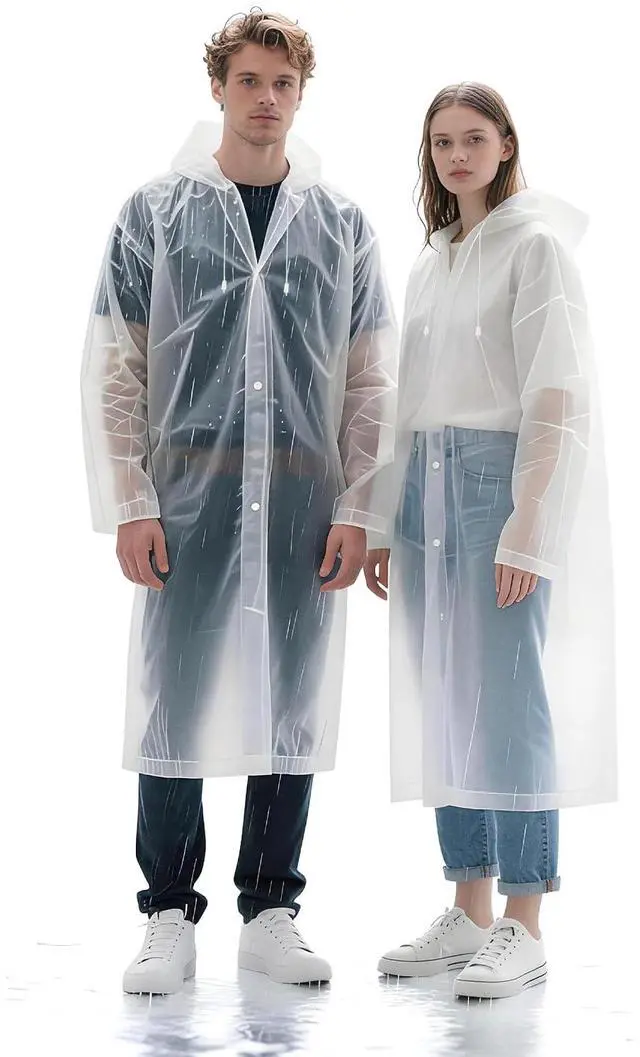 Main image of 2 Pack Rain Coat, Rain Poncho, Ponchos Family Pack, Raincoat, Clear Rain Jacket for Adults with Drawstring Hood for Women, Men, Camping, Hiking, Travelling, Emergency