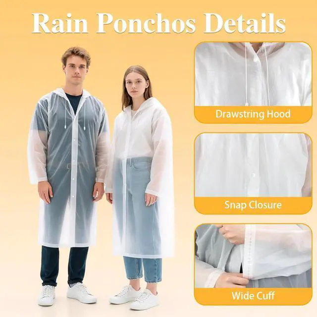 Alt view image 3 of 7 - 2 Pack Rain Coat, Rain Poncho, Ponchos Family Pack, Raincoat, Clear Rain Jacket for Adults with Drawstring Hood for Women, Men, Camping, Hiking, Travelling, Emergency