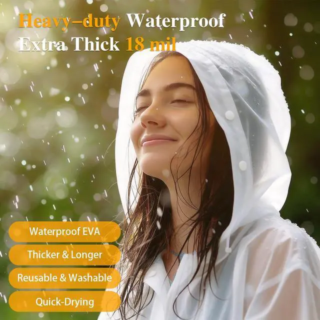 Alt view image 4 of 7 - 2 Pack Rain Coat, Rain Poncho, Ponchos Family Pack, Raincoat, Clear Rain Jacket for Adults with Drawstring Hood for Women, Men, Camping, Hiking, Travelling, Emergency