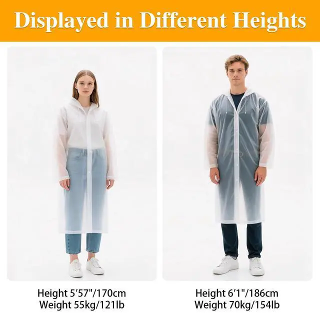 Alt view image 7 of 7 - 2 Pack Rain Coat, Rain Poncho, Ponchos Family Pack, Raincoat, Clear Rain Jacket for Adults with Drawstring Hood for Women, Men, Camping, Hiking, Travelling, Emergency