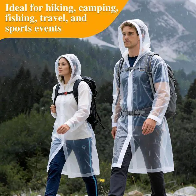 Alt view image 5 of 7 - 2 Pack Rain Coat, Rain Poncho, Ponchos Family Pack, Raincoat, Clear Rain Jacket for Adults with Drawstring Hood for Women, Men, Camping, Hiking, Travelling, Emergency