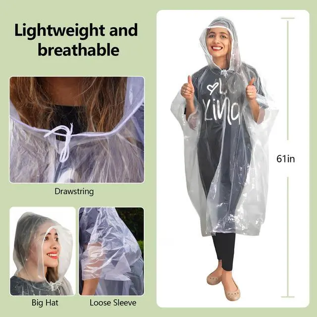 Alt view image 3 of 7 - Emergency Disposable Rain Ponchos Family Pack, Rainwear for Adults & Kid-Portable for School Trips and Outdoor Events