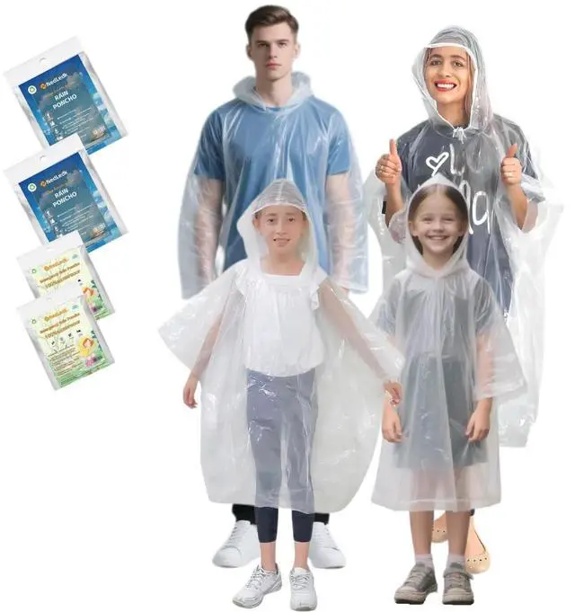 Main image of Emergency Disposable Rain Ponchos Family Pack, Rainwear for Adults & Kid-Portable for School Trips and Outdoor Events