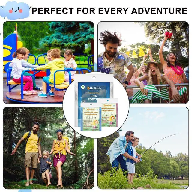 Alt view image 7 of 7 - Emergency Disposable Rain Ponchos Family Pack, Rainwear for Adults & Kid-Portable for School Trips and Outdoor Events