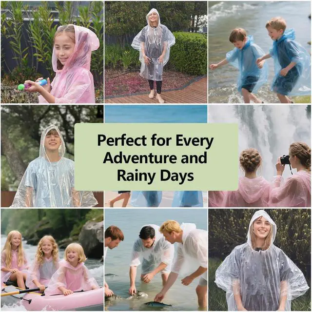 Alt view image 6 of 7 - Emergency Disposable Rain Ponchos Family Pack, Rainwear for Adults & Kid-Portable for School Trips and Outdoor Events