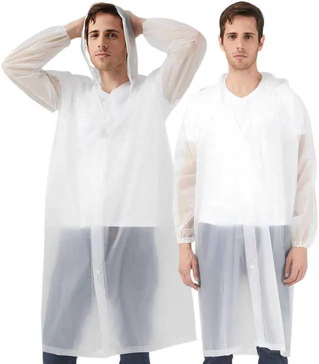 Main image of Rain Ponchos Raincoats for Adults, 2 Pcs Reusable Rain Jacket Coats with Hoods and Sleeves for Men Women (White)