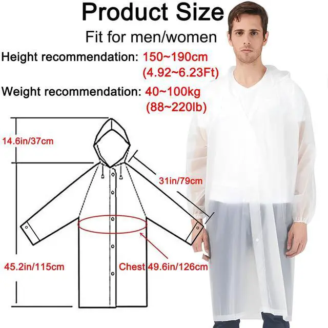 Alt view image 3 of 7 - Rain Ponchos Raincoats for Adults, 2 Pcs Reusable Rain Jacket Coats with Hoods and Sleeves for Men Women (White)