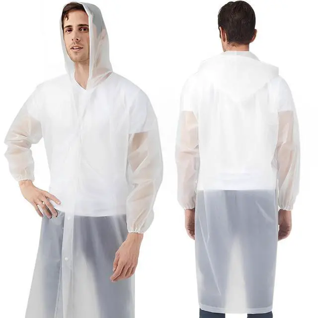 Alt view image 4 of 7 - Rain Ponchos Raincoats for Adults, 2 Pcs Reusable Rain Jacket Coats with Hoods and Sleeves for Men Women (White)