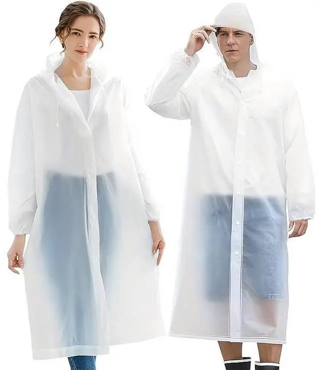 Main image of 2pc Unisex Adult Portable Raincoat, Transparent EVA Rain Poncho With Drawstring Hood And Sleeves, Reusable Waterproof Rainwear For Outdoor Activities, Travel & Emergency