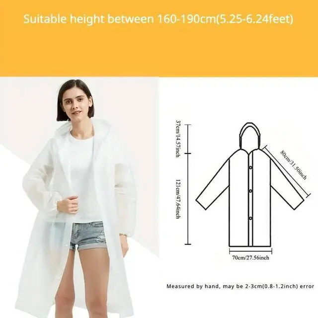 Alt view image 3 of 6 - 2pc Unisex Adult Portable Raincoat, Transparent EVA Rain Poncho With Drawstring Hood And Sleeves, Reusable Waterproof Rainwear For Outdoor Activities, Travel & Emergency