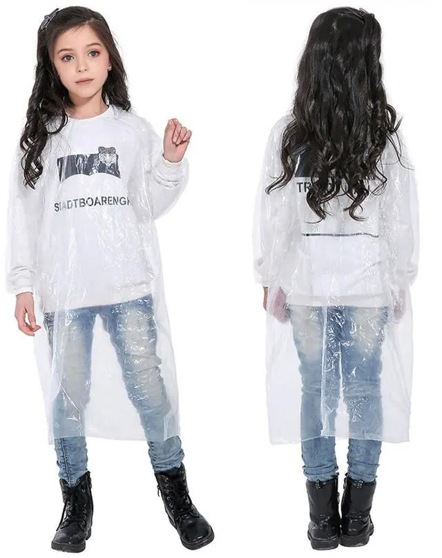 Main image of Disposable Rain Ponchos for Kids (5 Pack), Thicker Emergency Raincoats Hooded Rain Jacket Ponchos Family Pack, Clear