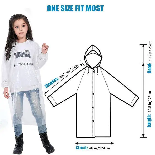 Alt view image 2 of 4 - Disposable Rain Ponchos for Kids (5 Pack), Thicker Emergency Raincoats Hooded Rain Jacket Ponchos Family Pack, Clear