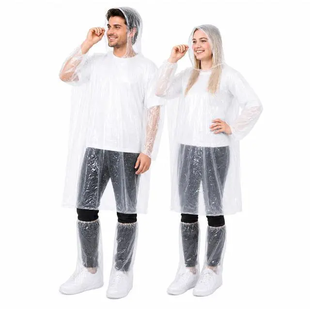 Main image of 2 Sets Rain Ponchos Disposable & Shoe Covers Waterproof Emergency Clear Rain Poncho with Elastic Shoe Covers for Outdoor Camping Hiking Theme Parks Travel Men Women Daily Use