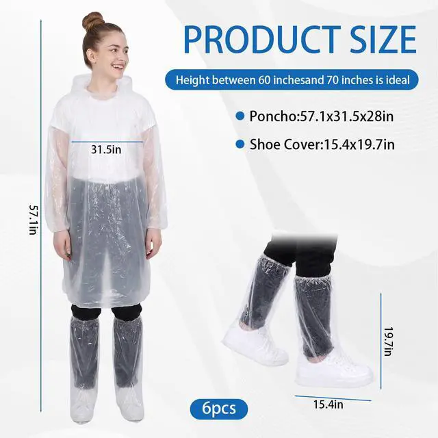 Alt view image 4 of 7 - 2 Sets Rain Ponchos Disposable & Shoe Covers Waterproof Emergency Clear Rain Poncho with Elastic Shoe Covers for Outdoor Camping Hiking Theme Parks Travel Men Women Daily Use