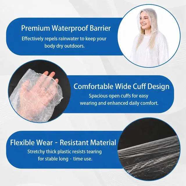 Alt view image 5 of 7 - 2 Sets Rain Ponchos Disposable & Shoe Covers Waterproof Emergency Clear Rain Poncho with Elastic Shoe Covers for Outdoor Camping Hiking Theme Parks Travel Men Women Daily Use