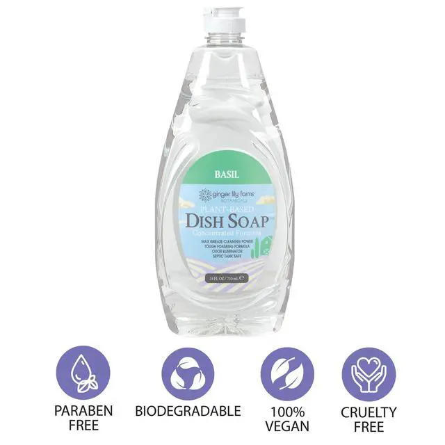 Alt view image 3 of 6 - Botanicals Plant-Based Liquid Dish Soap, Concentrated Formula with Max Grease Cleaning Power, Cruelty-Free, Basil Scent, 24 Fl Oz