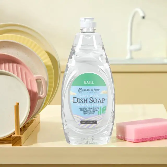Alt view image 6 of 6 - Botanicals Plant-Based Liquid Dish Soap, Concentrated Formula with Max Grease Cleaning Power, Cruelty-Free, Basil Scent, 24 Fl Oz