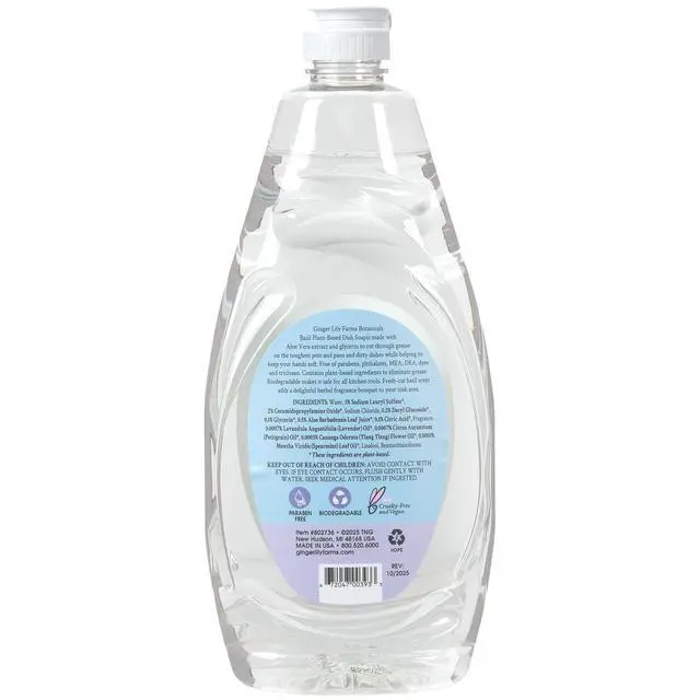 Alt view image 2 of 6 - Botanicals Plant-Based Liquid Dish Soap, Concentrated Formula with Max Grease Cleaning Power, Cruelty-Free, Basil Scent, 24 Fl Oz